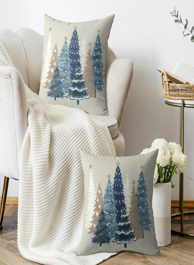 Sivirary Winter Christmas Pillow Covers 18x18 Inch Set of 2 Brown Blue Xmas Tree Decorative Throw Pillowcases Outdoor Holiday Seasonal Farmhouse Cushion Cases Decor for Sofa Couch Bed - Image 3